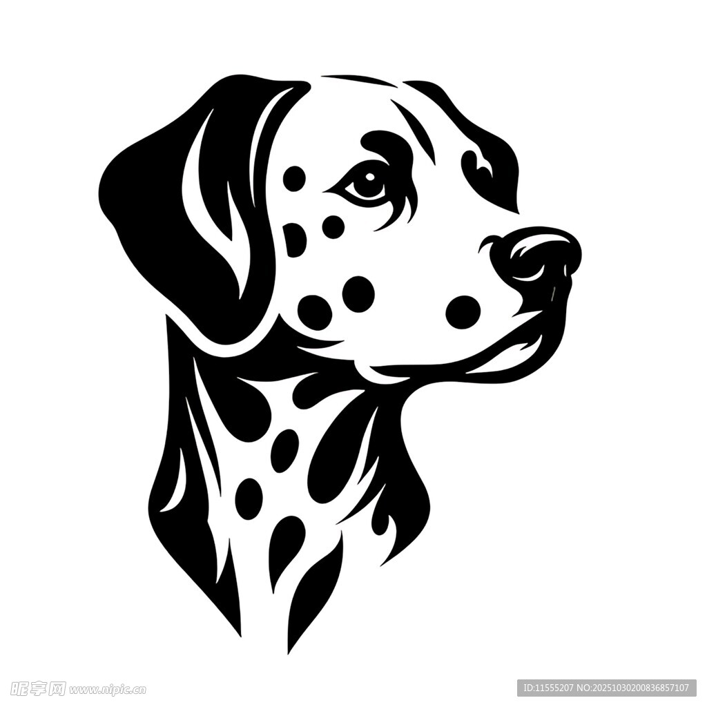 斑点狗头部黑白简约图案