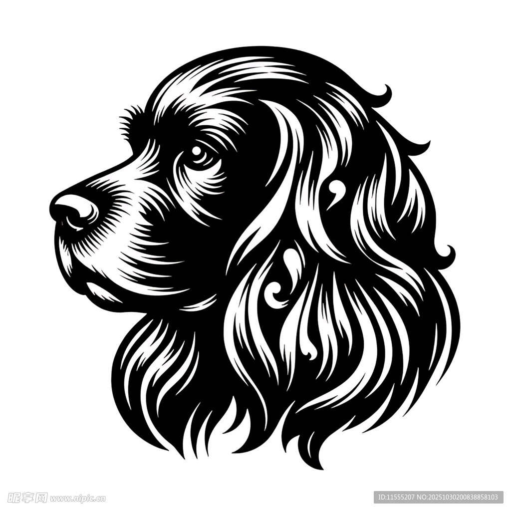 优雅卷毛犬头部插画