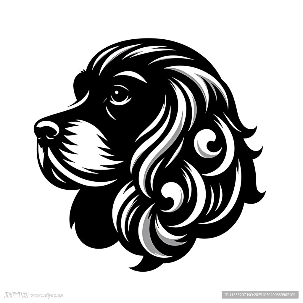 优雅卷毛犬头部图案