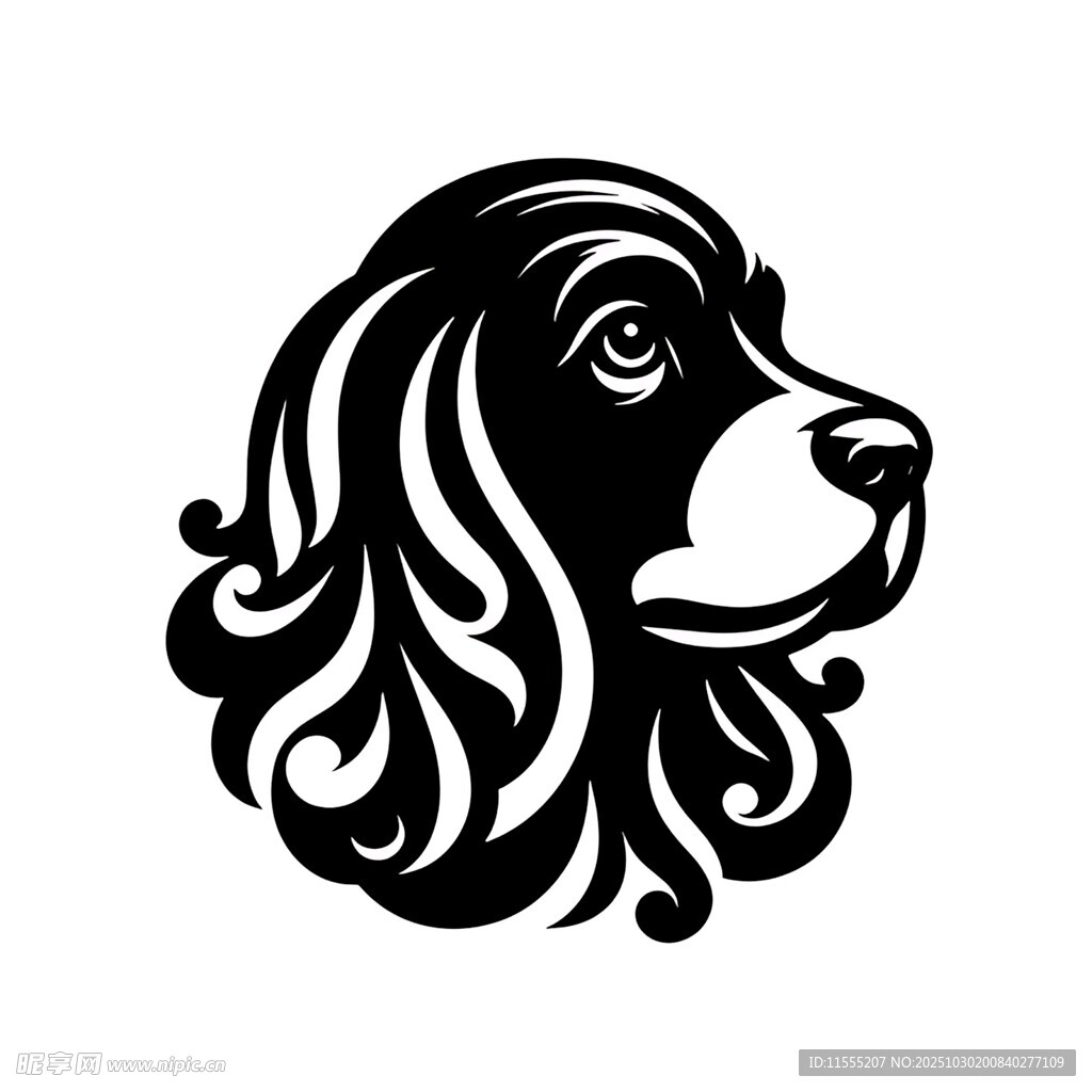 卷曲毛发的狗头部图案