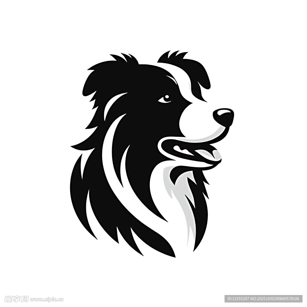 黑白边牧头像标志