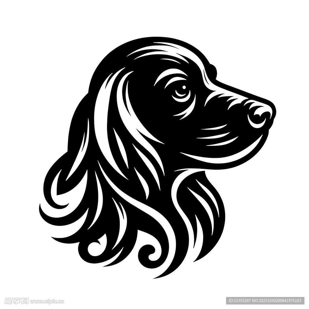 优雅卷毛狗头部图案