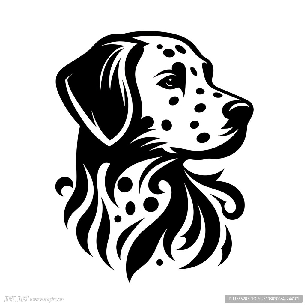 斑点犬黑白轮廓图案