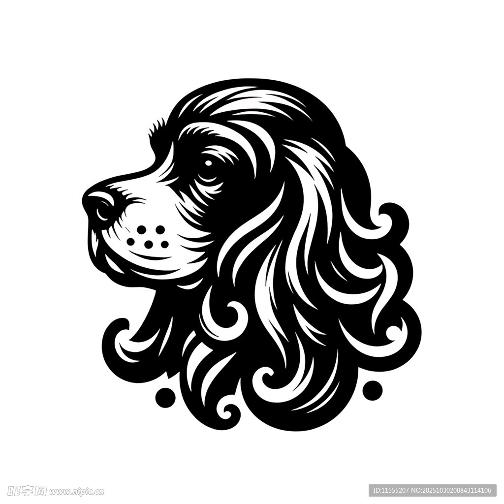 卷曲毛发的优雅猎犬头像