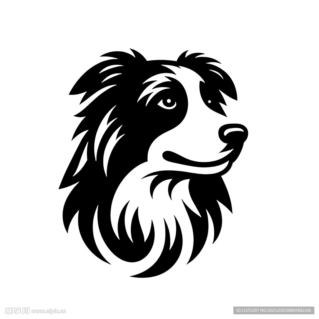 黑白边牧头像设计