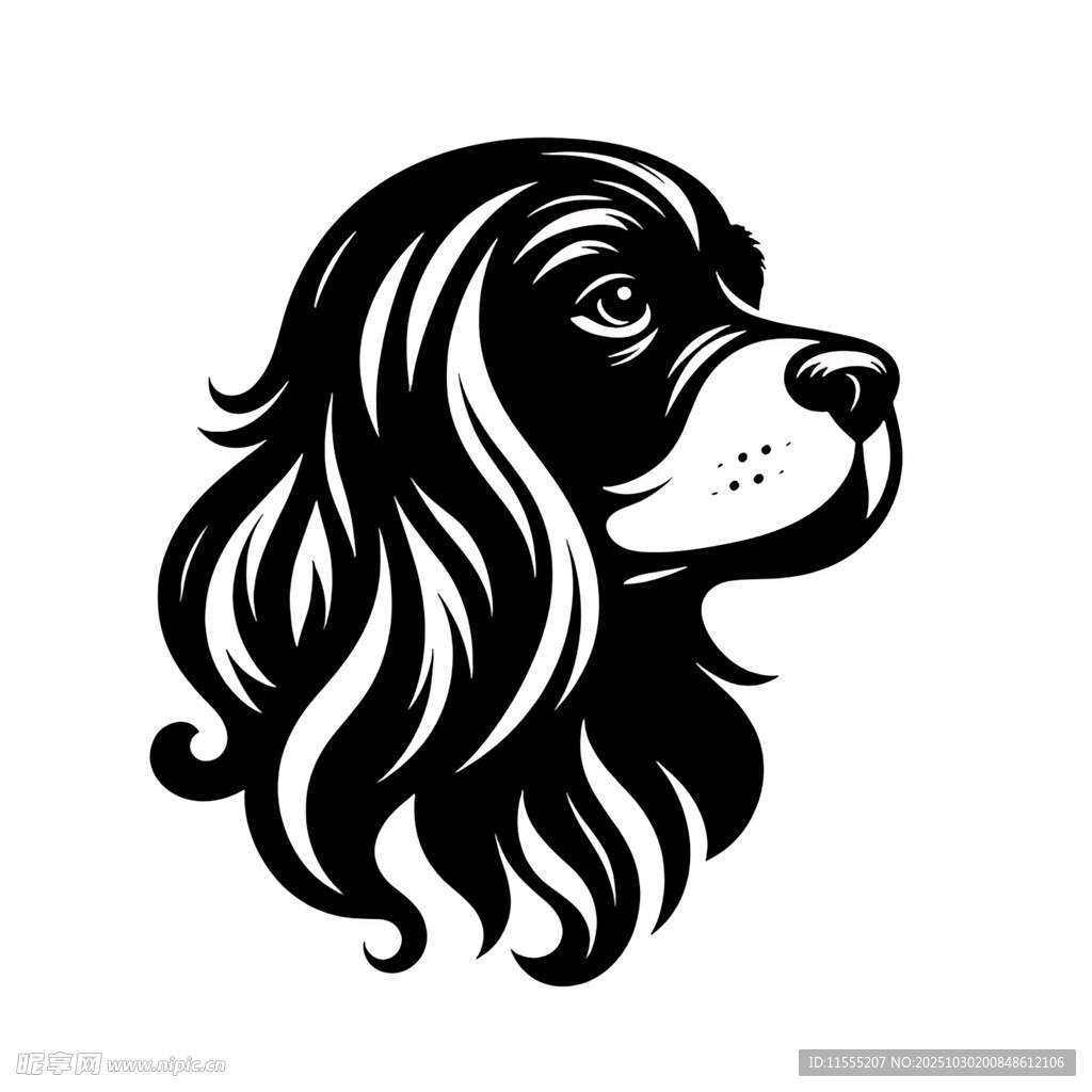 优雅长毛猎犬头像图案