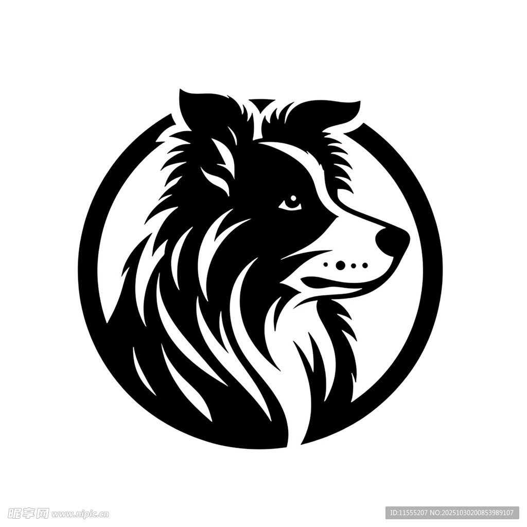 黑白牧羊犬圆形标志图案