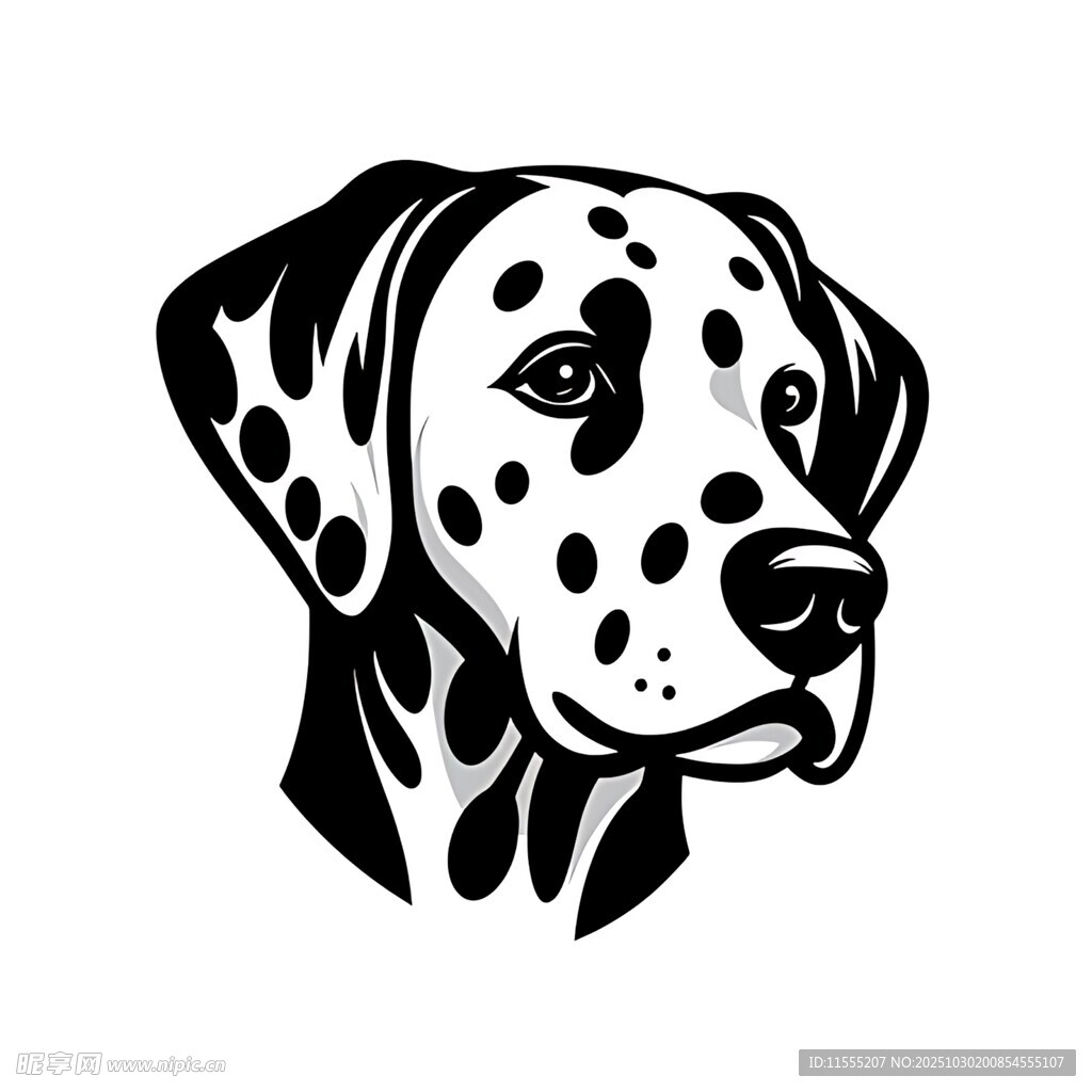 斑点狗头黑白简约图案