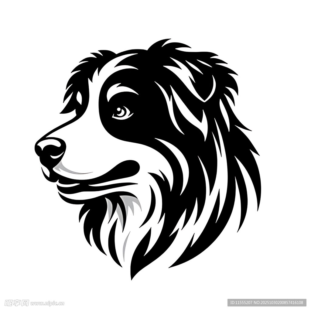 黑白边牧头像图案