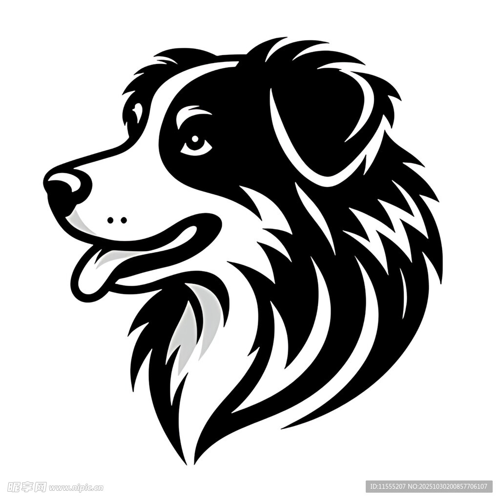 黑白风格牧羊犬头像