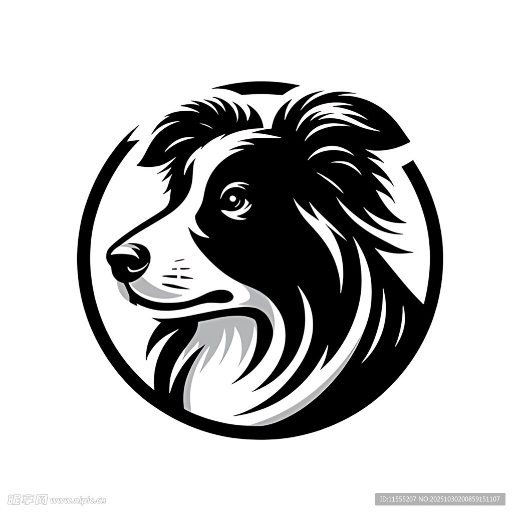 黑白边牧简约标志图案