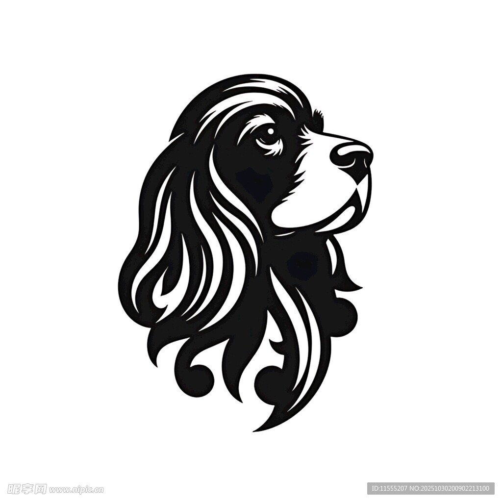 优雅卷毛犬头部图案