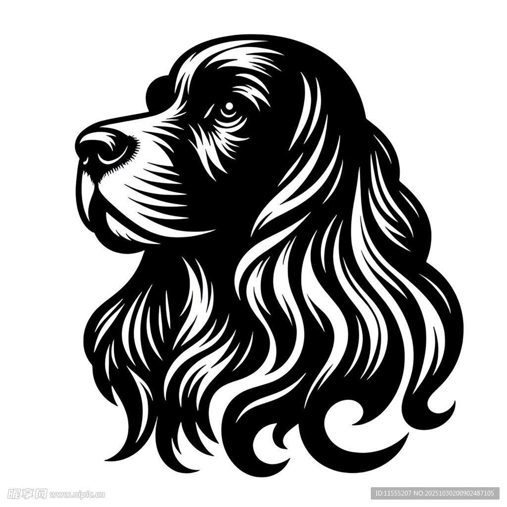 长毛猎犬黑白轮廓图