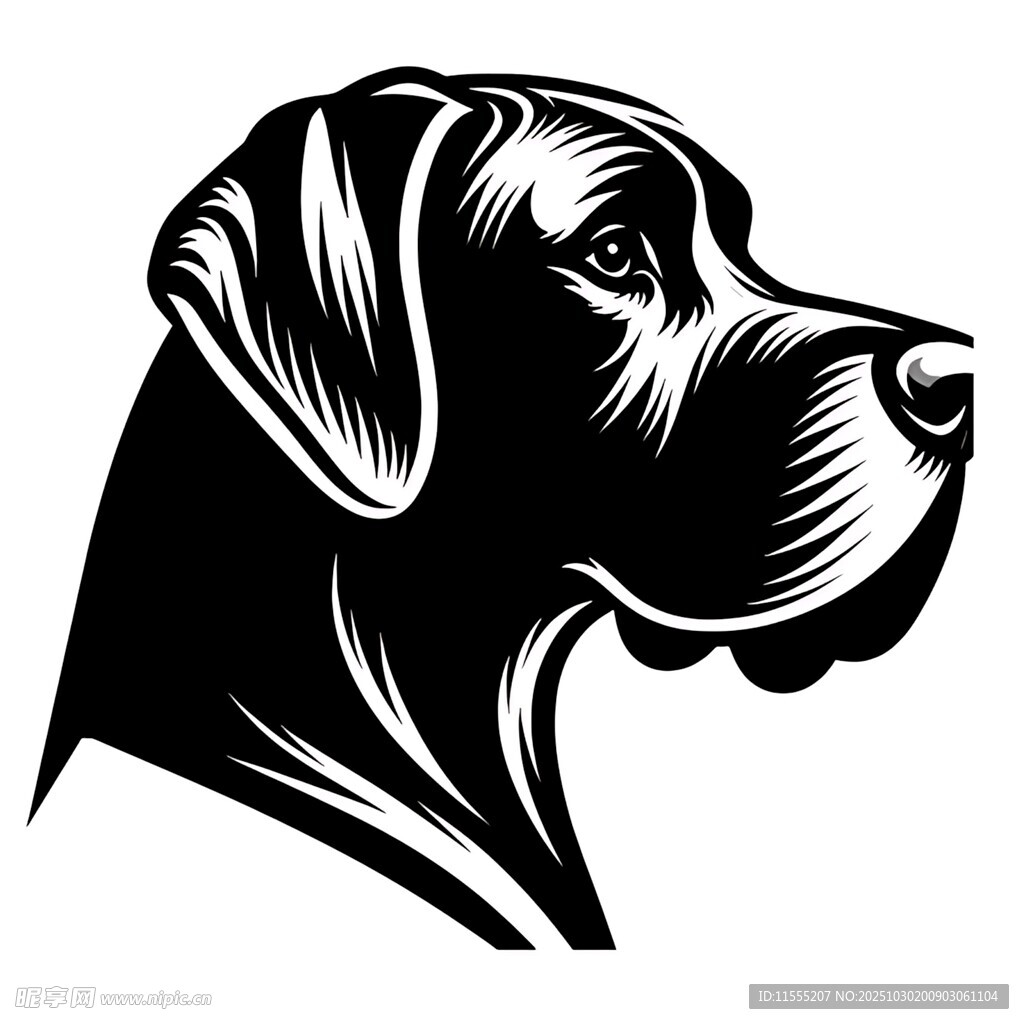 大丹犬头部黑白简约图案