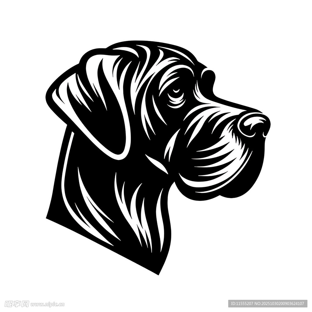 大丹犬头部黑白矢量图