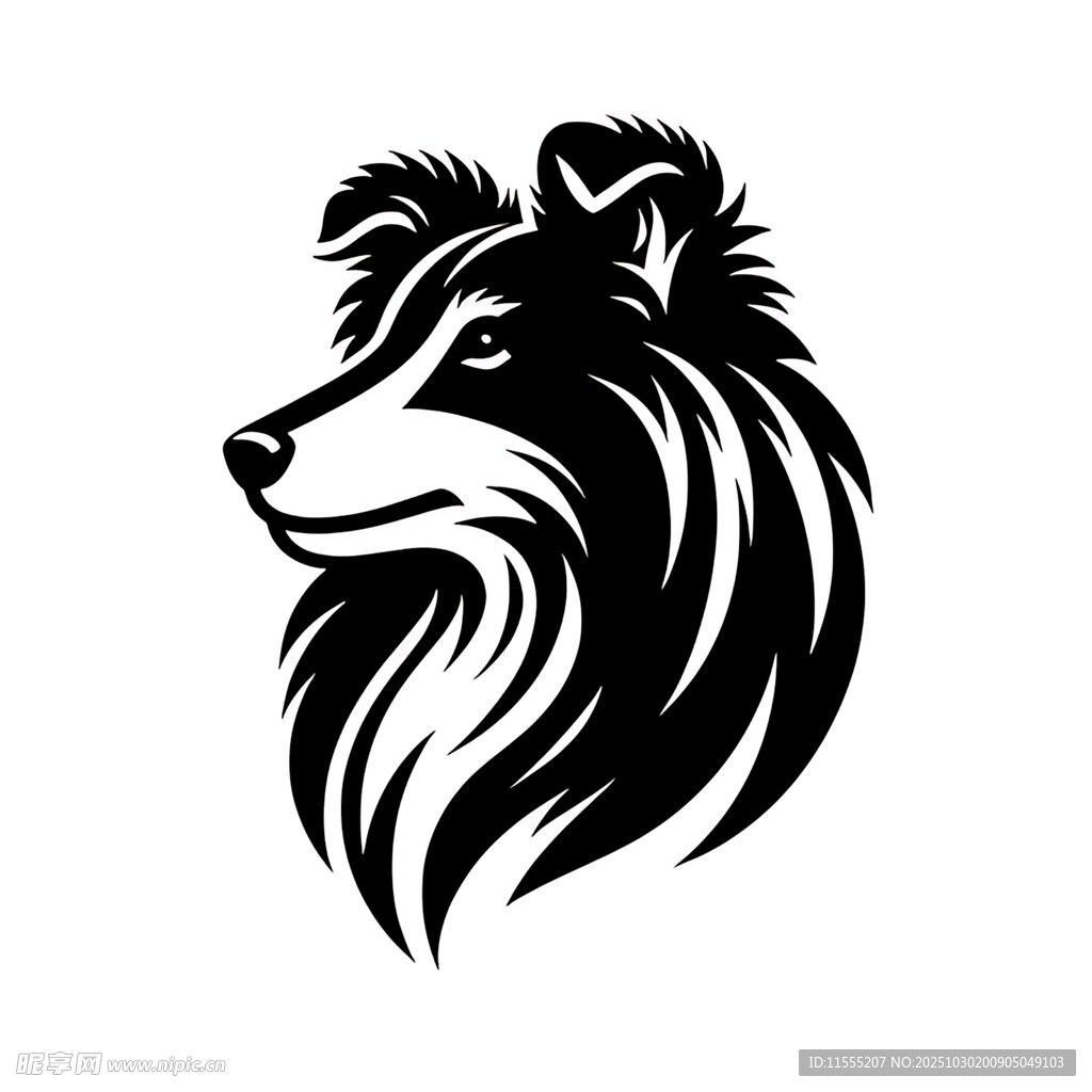 牧羊犬头像黑白简约图案