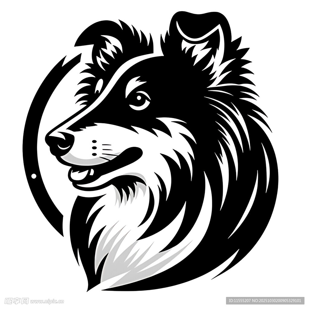 黑白牧羊犬头像图案