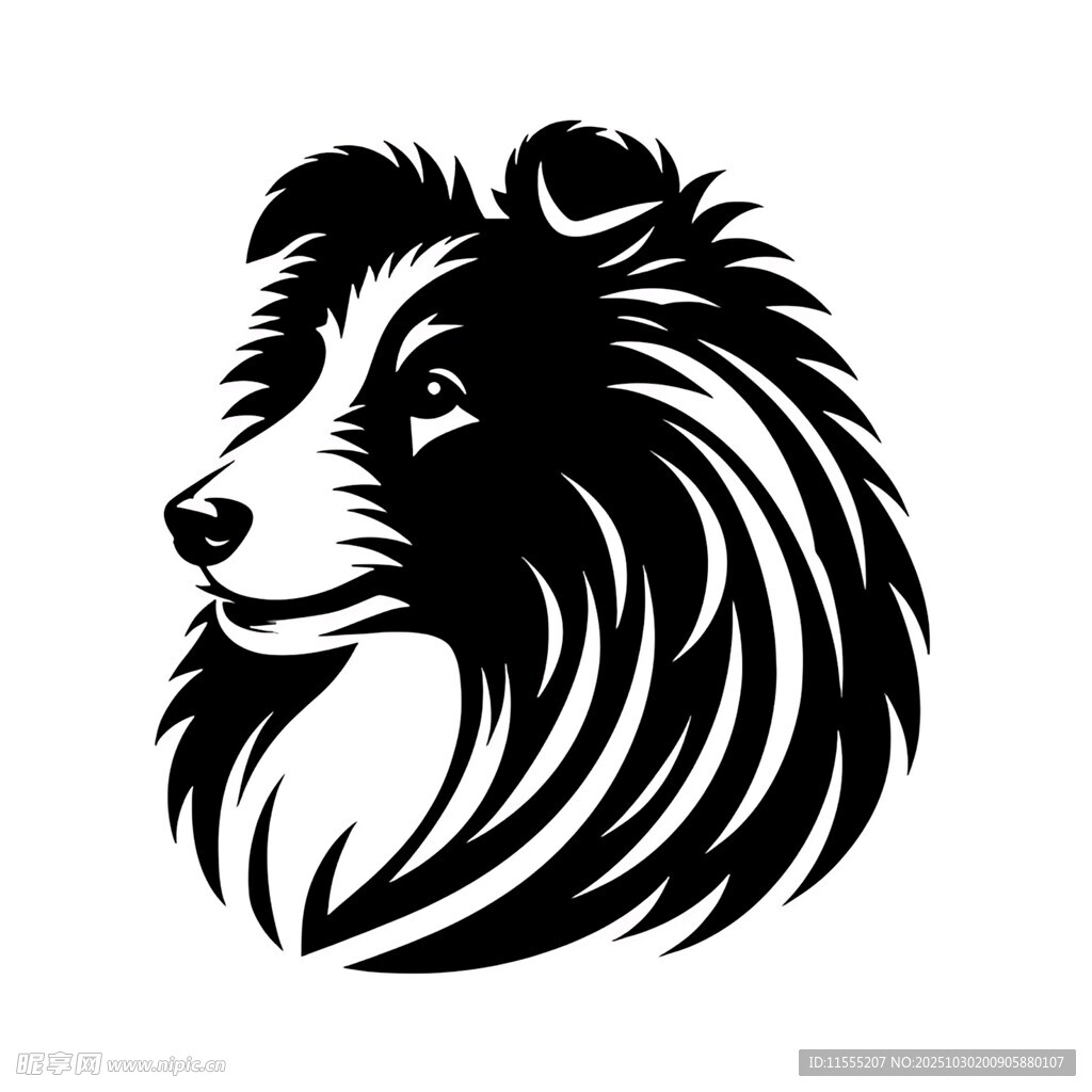 牧羊犬头像黑白简约图案