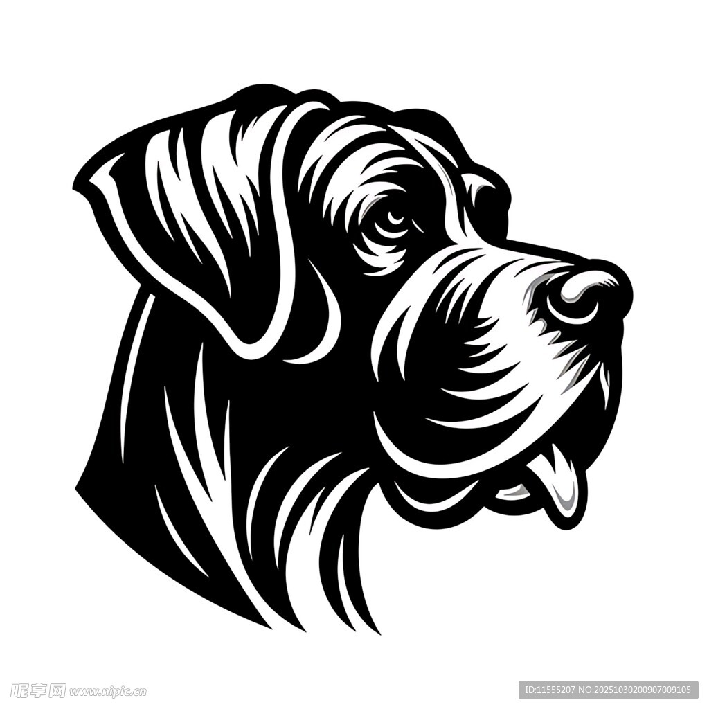 猎犬头部黑白矢量图案