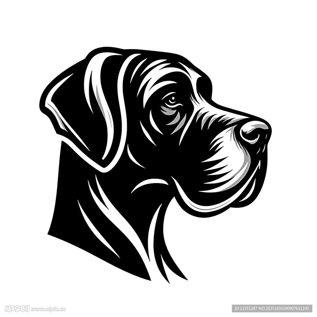 杜宾犬头部黑白简约图案