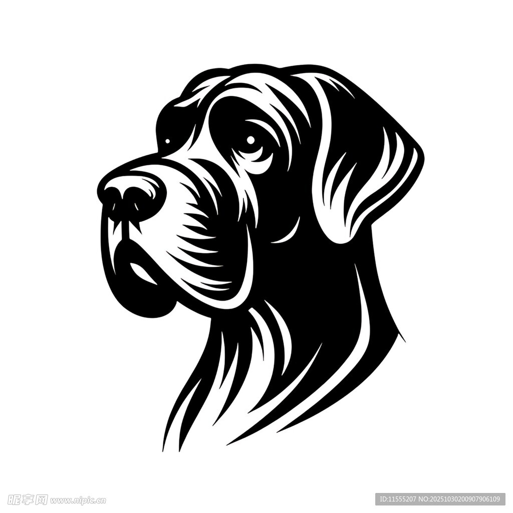 大丹犬头部黑白简约图标