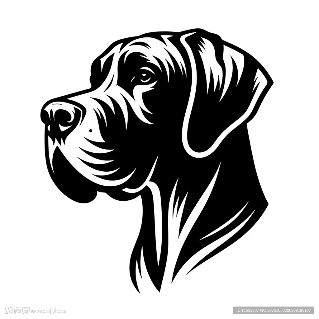 大丹犬头部黑白简约图案