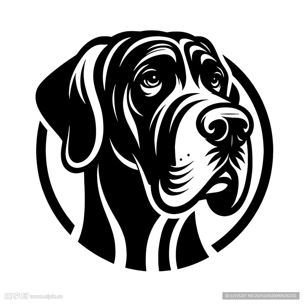 大丹犬头像黑白简约图案