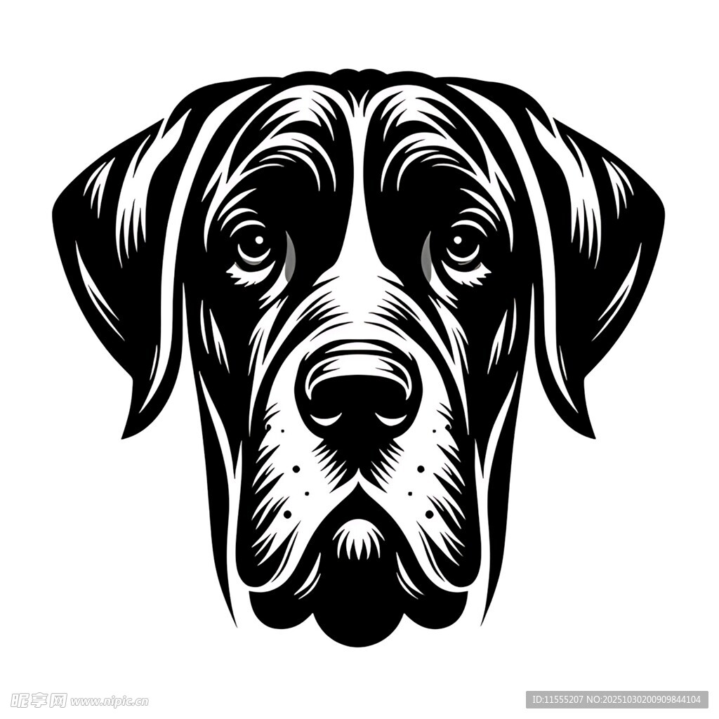 黑白风格的大狗头部图案