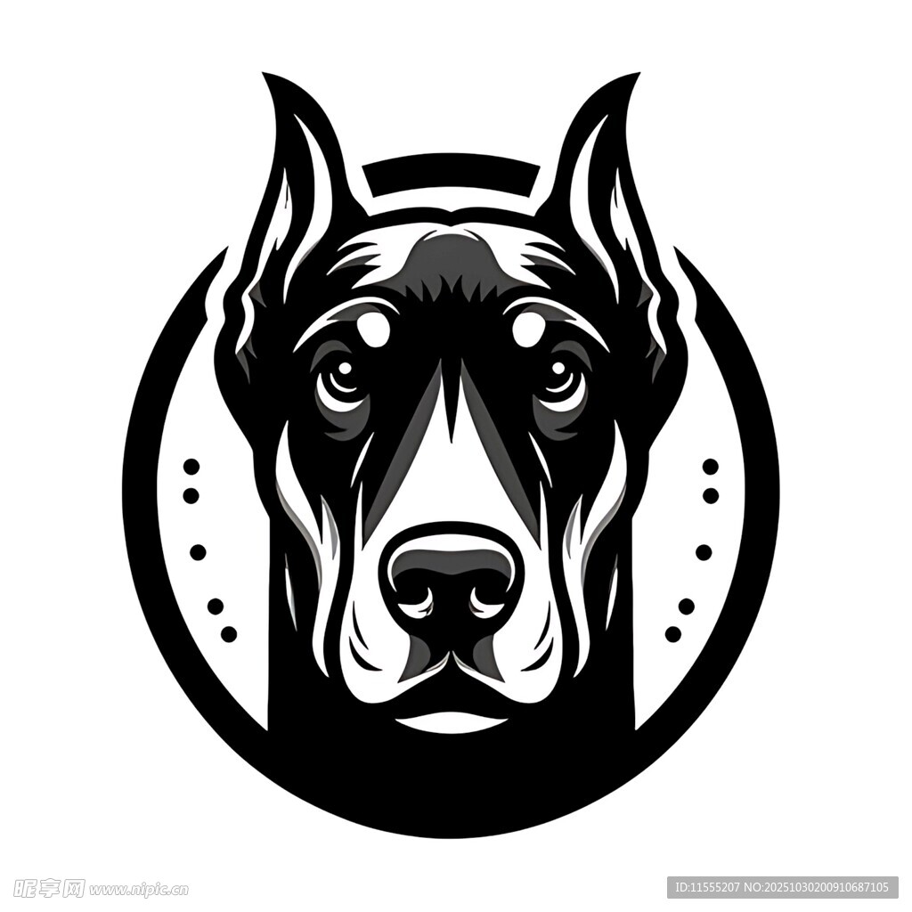 杜宾犬简约黑白标志图案