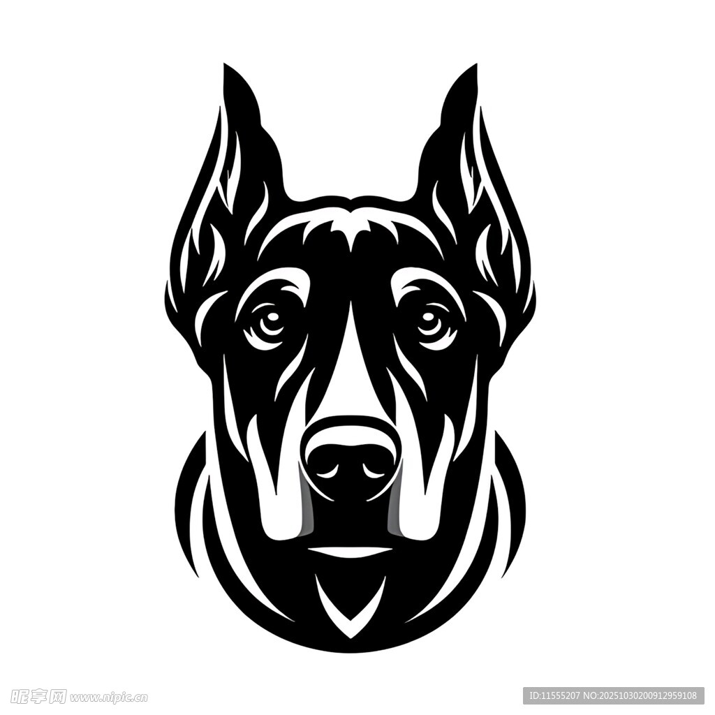 杜宾犬头像黑白简约图案