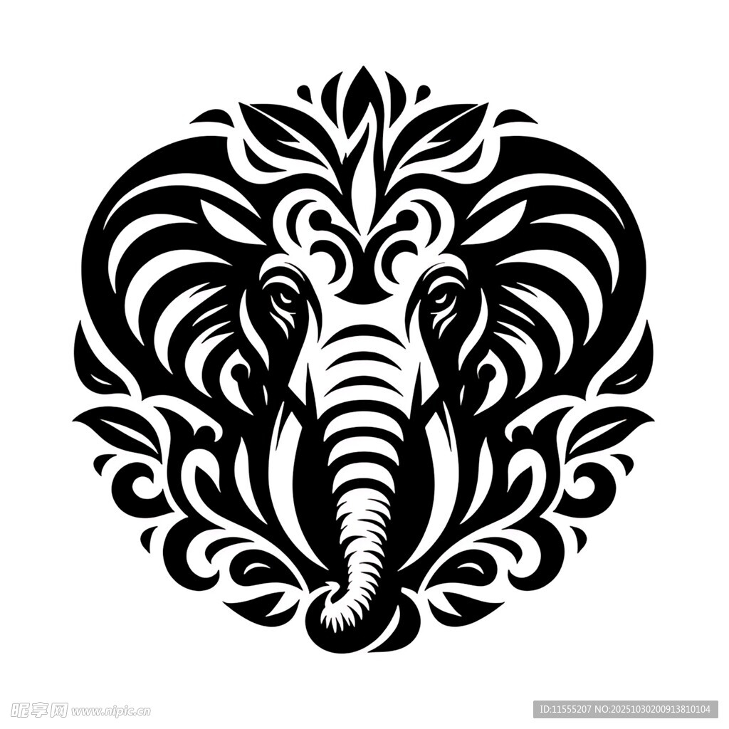 黑白象头花纹图案设计