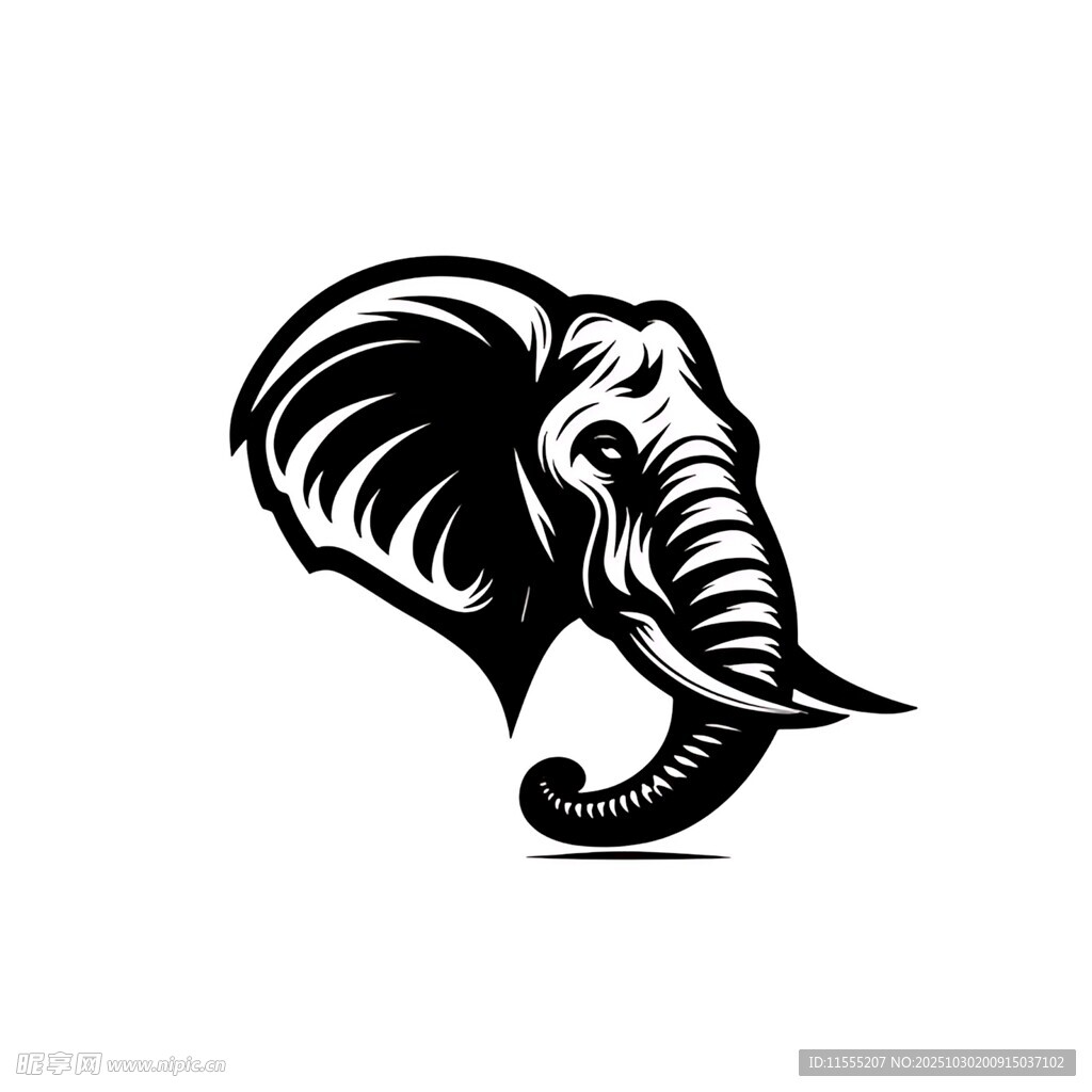 大象头部黑白简约标志