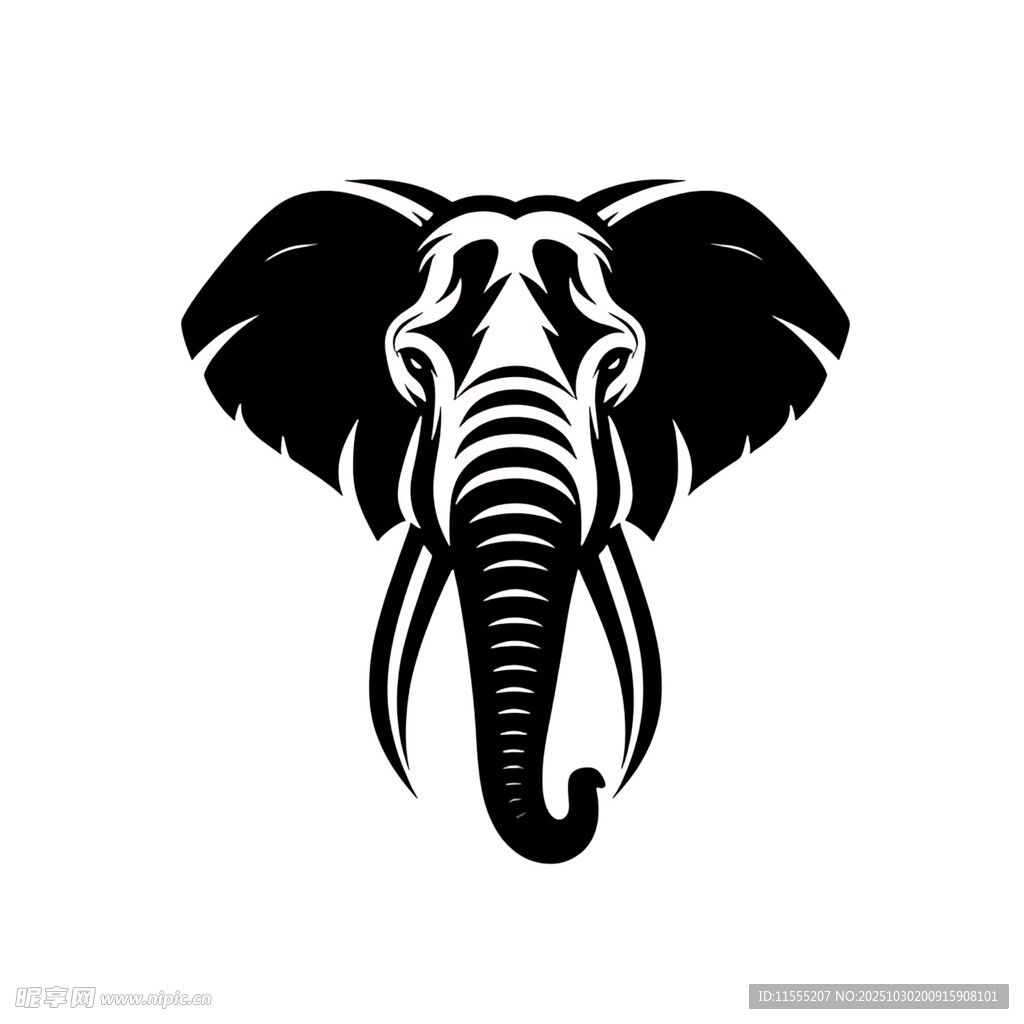 大象黑白简约头部图标