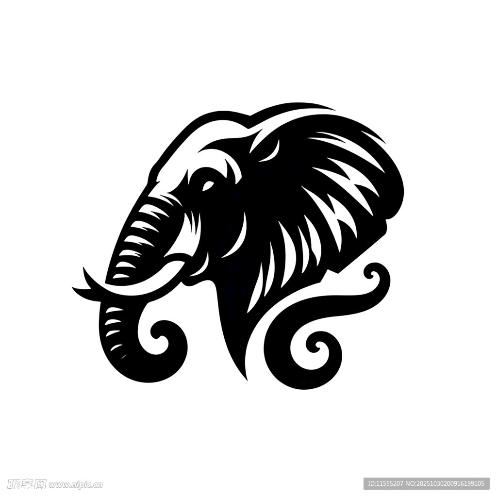 大象简约黑白艺术徽标