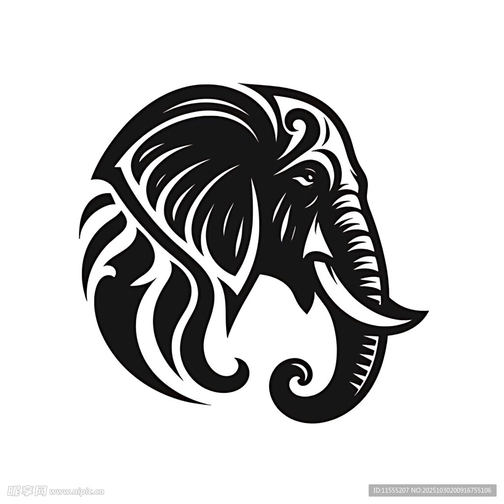 大象简约艺术头像图案