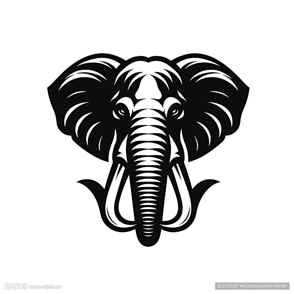 大象头部黑白简约图标