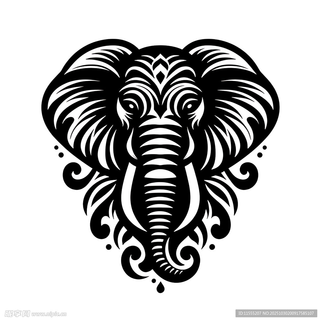 大象图腾黑白装饰图案
