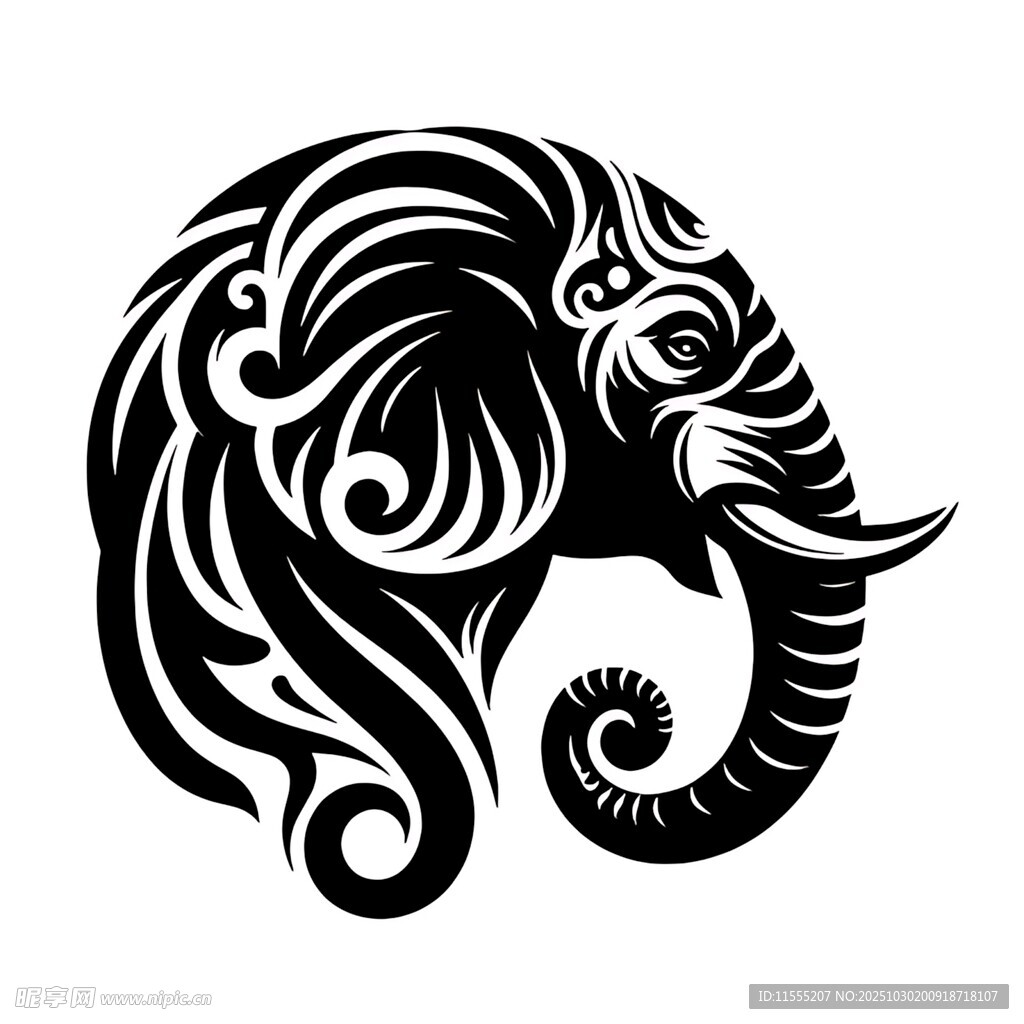 黑白象头艺术图案