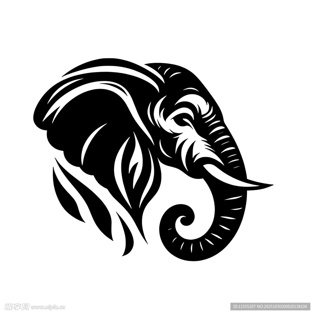 大象简约黑白艺术图标