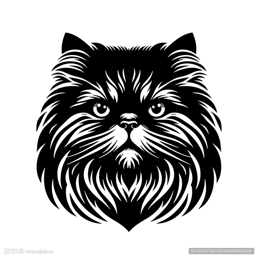黑白长毛猫头像图案