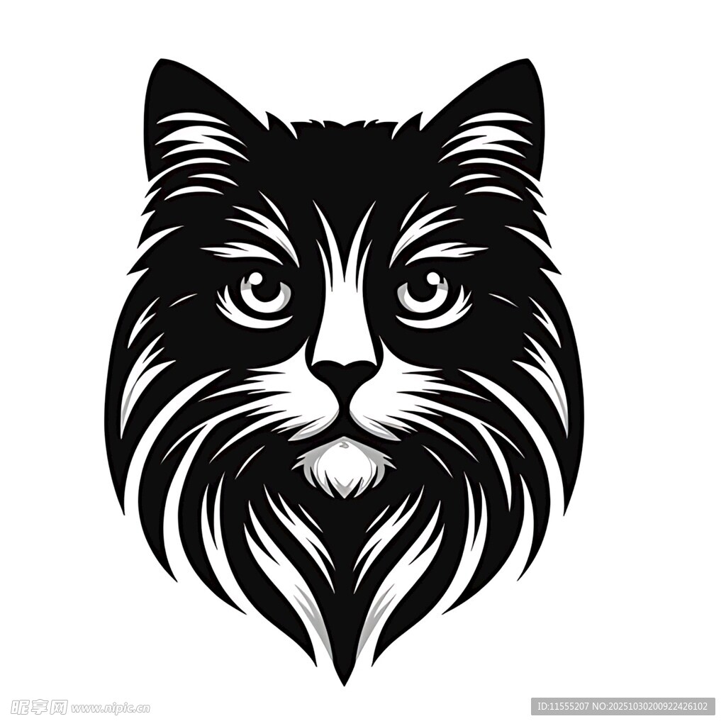 黑白猫咪头像图案设计