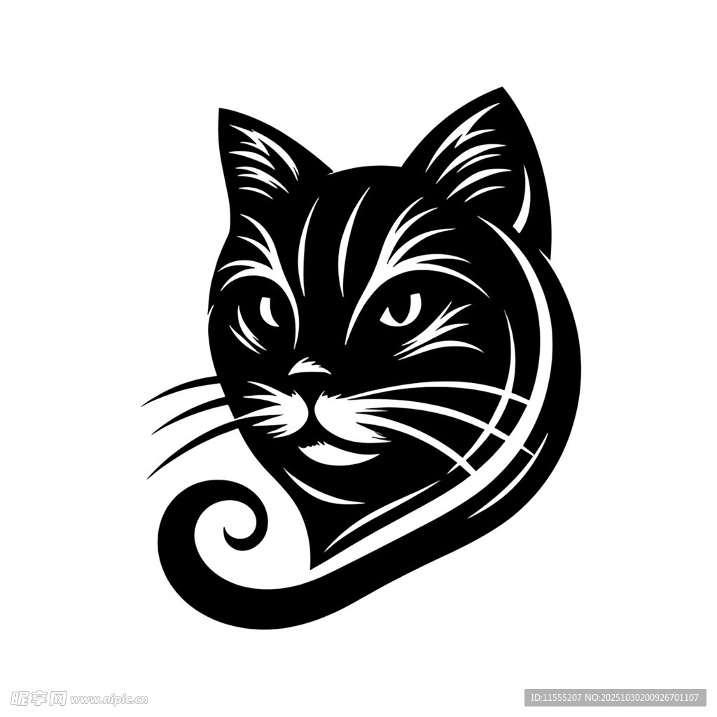 黑猫头像简约矢量图案