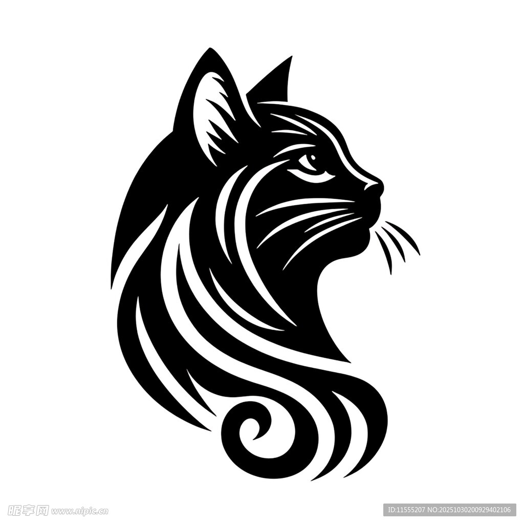 简约黑猫轮廓图案设计