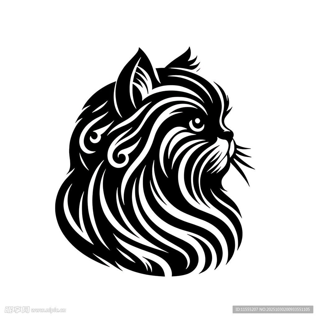 优雅长毛猫轮廓图案