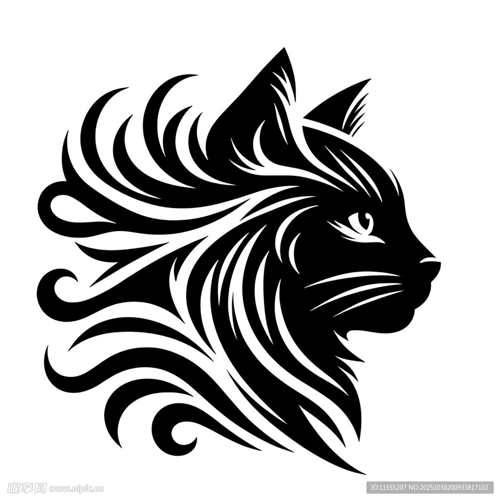 优雅黑猫轮廓艺术图案