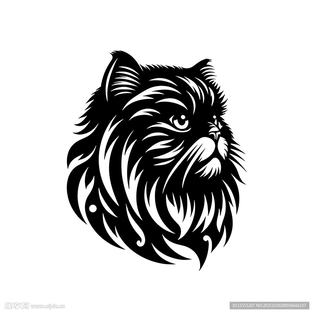 黑猫头部简约矢量图案