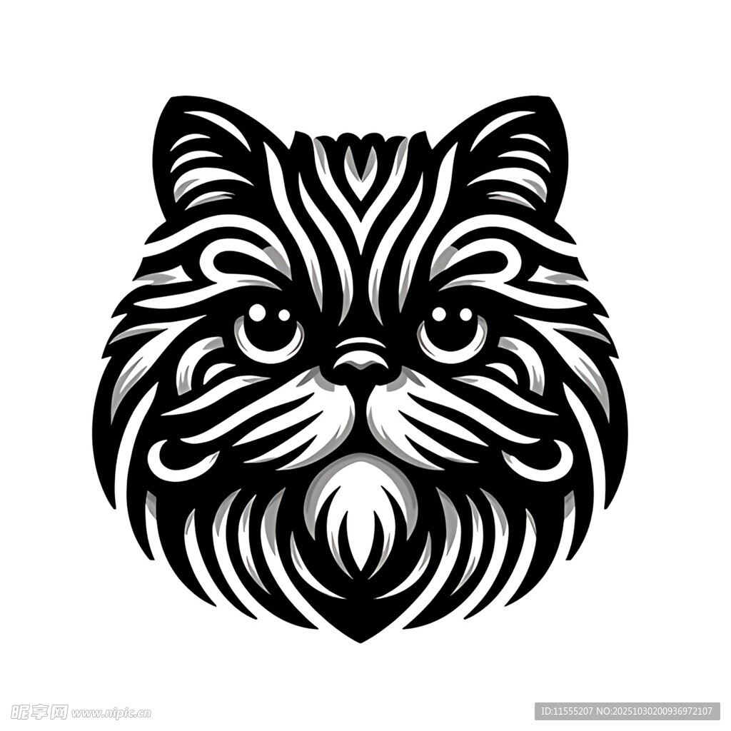 黑白猫咪头像图案设计