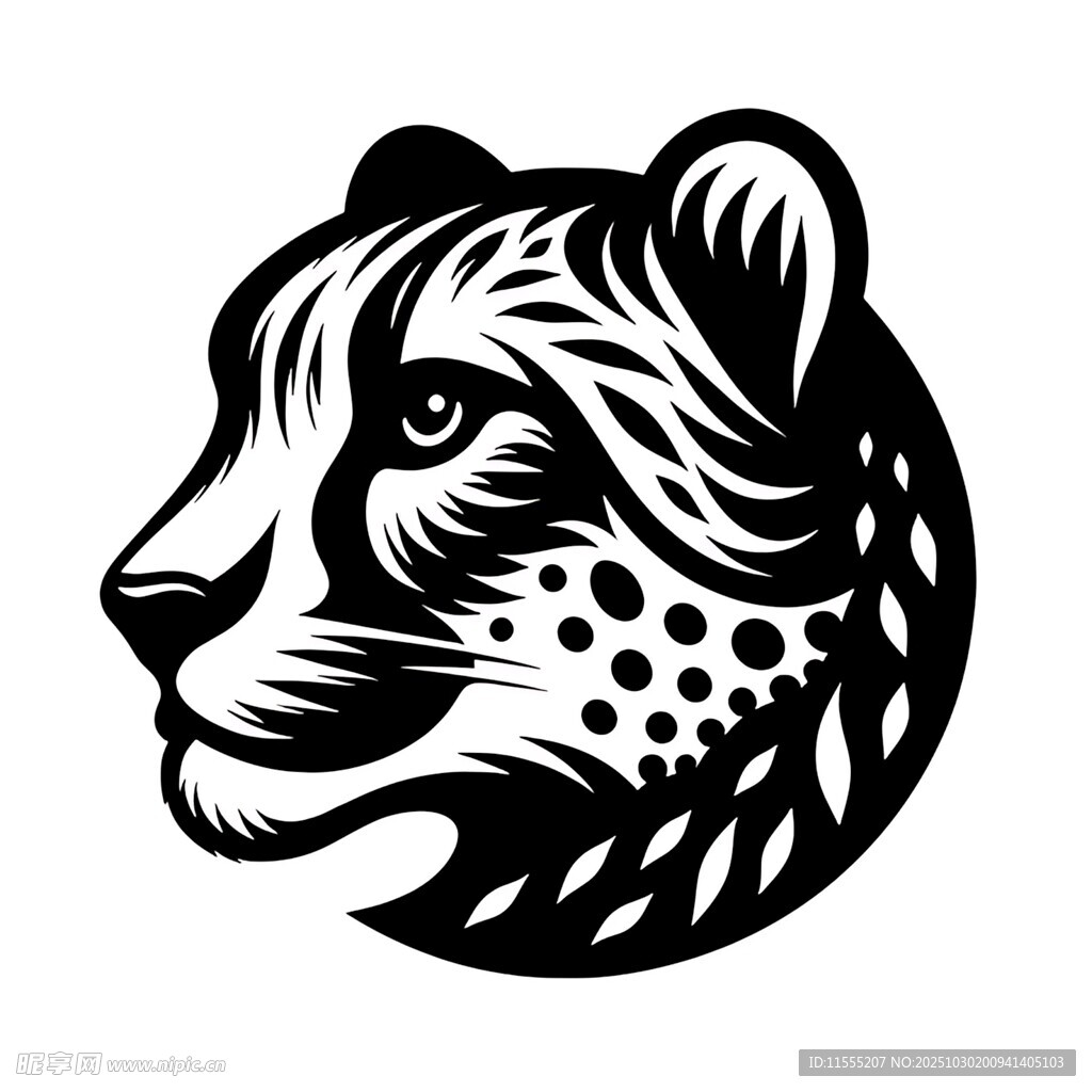 猎豹头部黑白简约图案