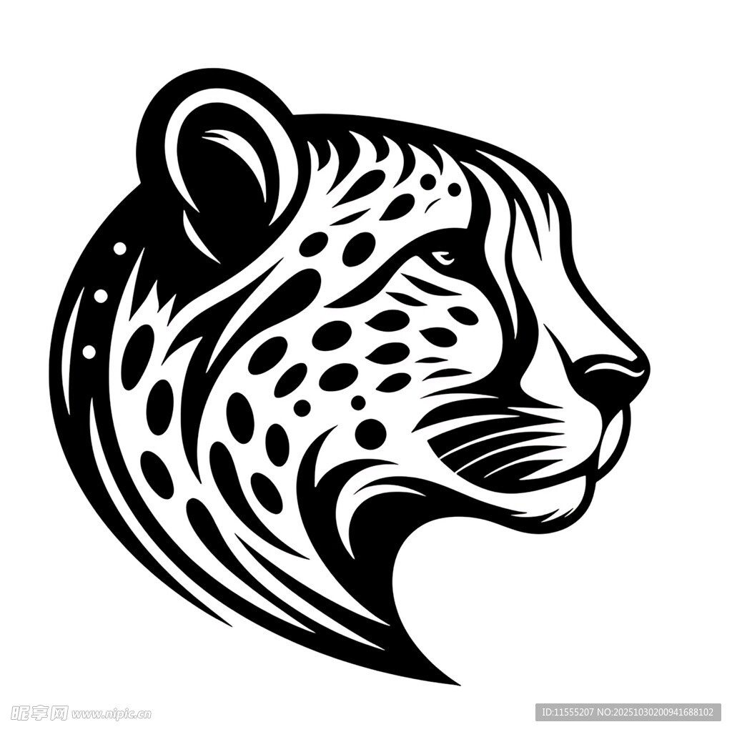 猎豹头部黑白简约图案