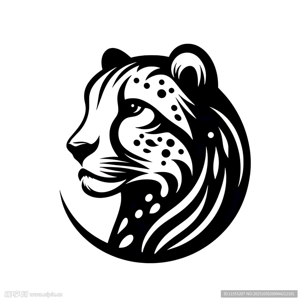 猎豹头部黑白简约标志